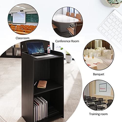 Gyger Podium Stand Portable with Wheels, Floor Lectern with Large Storage (Black) 41.34in