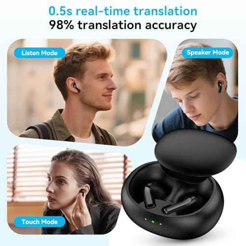 AI Translation Earbuds Real Time, Translatior Earbuds Supporting 144 Languages ??and Accents, Perfect for Travel, Business, Language Learning (Black)
