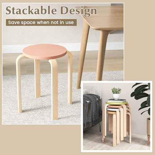 Giantex Bentwood Stackable Stools Set of 4, 18" Round Stacking Backless Nesting Stools, School Chairs, Flexible Seating for Classroom Elementary, Students, Adults, Kitchen, Dining Room