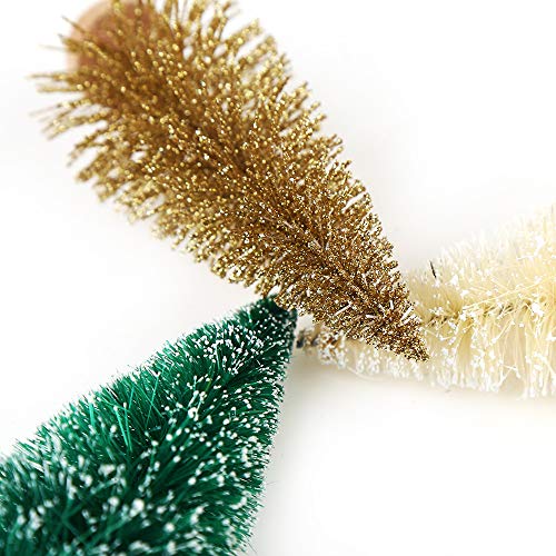 CCINEE 30 Pcs Miniature Frosted Bottle Brush Christmas Trees - 4 Sizes, Wooden Base, 12.5cm/8.5cm/6.5cm/4.5cm 1.3cm Wreath