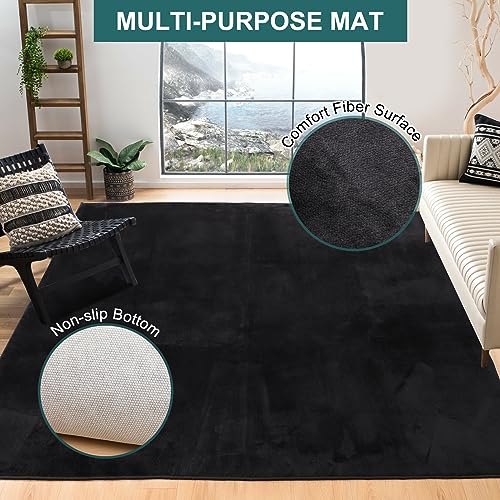 Office Chair Mat, 75" x 60" Large Chair Mat for Hard Floors, Flannel Fabric Area Rug for Hard Surface, Floor Protector Under Desk Mat for Home Office (Black)