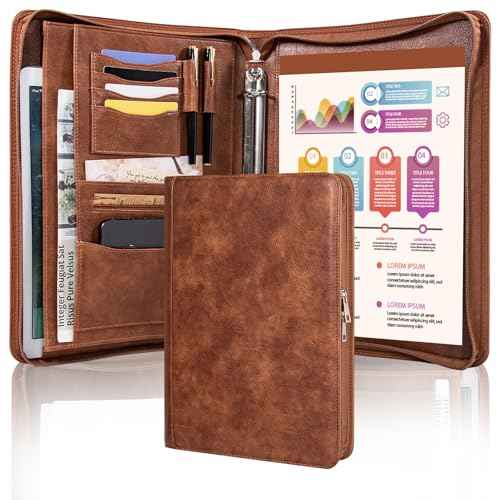 Calfinder 3 Ring Portfolio Binder,PU Leather Padtfolio Binder with Zipper,Padfolios for Women&Men,Professional Business Portfolio Organizer for Resume/Interview, A4 Letter Document Organizer