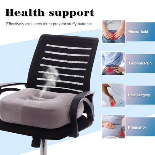 Extra Large Seat Cushion, Thick Chair Cushion Booster for Office Chair, to Rise Height, Velvet Cover with Handle and Anti-Slip Bottom, PP Cotton Filling, Coccyx Pain Relief (Grey, X Large)
