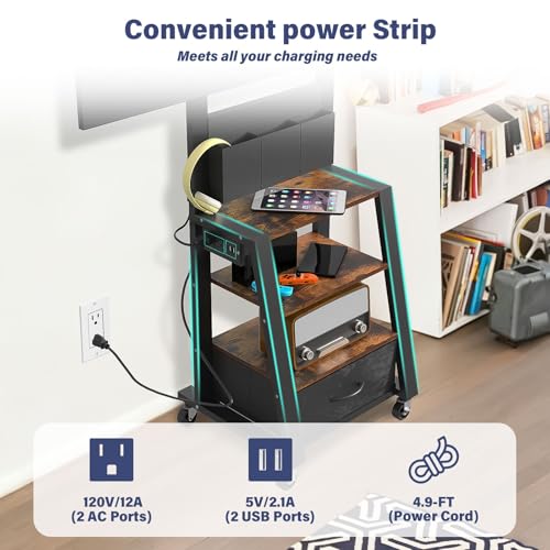 Hellsehen Retro Rolling TV Stand with Power Outlet & 4-Tier Storage, 23-60 Inch TV Cart (160lbs) - VESA 400x400, 360° Wheels