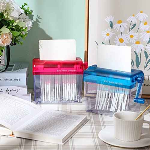 2 Pcs Manual Paper Shredder Mini Hand Shredder Portable Shredder A6 Documents Paper Cutting Tool Mini Cutting Machine Small Desktop Stationery Paper Cutter with 1.5L Basket for Office School Home