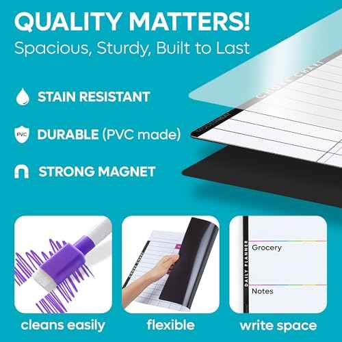 Magnetic Chore Chart Dry Erase Whiteboard Set - Pocket Charts for Multiple Kids, Teens & Adults (15"x 11.5"), Daily to-Do, Grocery, Notes (9"x 7") -Behavior Chart for Fridge & 6 Fine Tip Markers