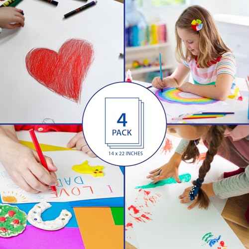 White Quick Stick Poster Board, 14¡Èx22¡È ? 4 Pack ? Self-Adhesive, Peel and Stick Poster Board with Mounting Strips ? Heavyweight 20 PT, 300 GSM ? C1S Coated ? No Tape Needed