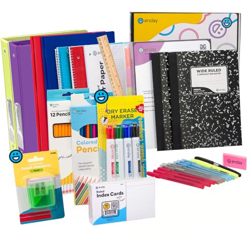 Enday 6th-8th Grade School Supplies Kit - 55 Piece Back to School Set for Kids
