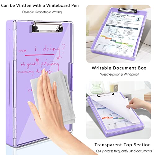 Light Purple Clipboard with Storage Cases, Heavy Duty 8.5x11 Clipboard with Transparent Panel and Side Opening for Office & Travel