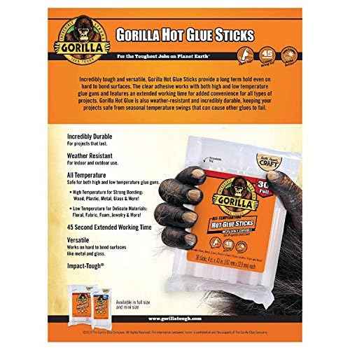 Gorilla Hot Glue Sticks, Full Size, 8" Long x .43" Diameter, 20 Count, Clear, (Pack of 1) (¬´hree P¬Ñck)