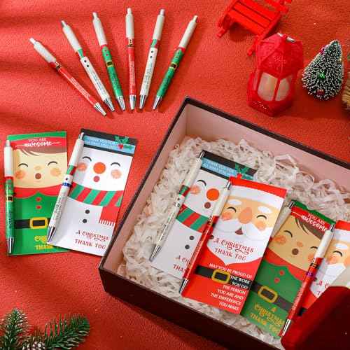 50 Sets Christmas Bulk Glitter Christmas Santa Claus Pens Novelty Snowman Elf Inspirational Pens with Thank You Cards Xmas Gifts for Employee Staff Teacher Coworker