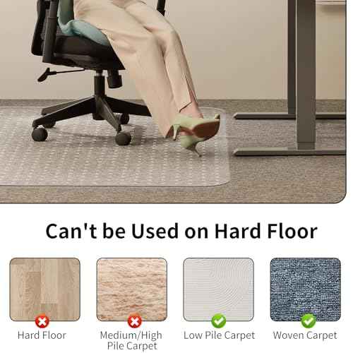 WASJOYE 36" x 48" Office Chair Mat for Carpet, Transparent Chair Mat with Non-Slip Rivets Carpet Protection for Computer Chair and Office Chair
