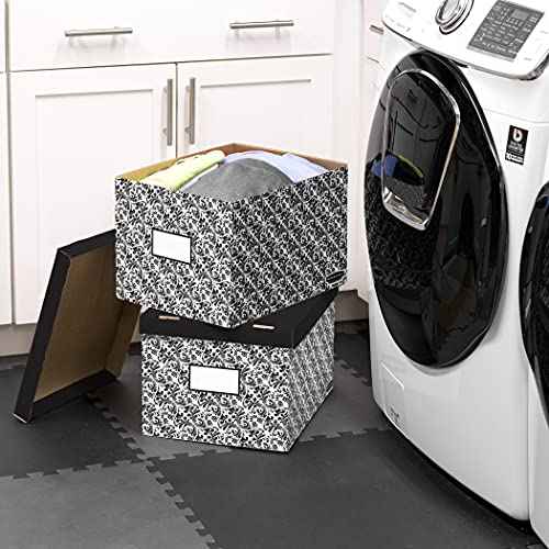 Bankers Box 10 Pack STOR/FILE Decorative Medium-Duty File Storage Boxes, FastFold, Lift-Off Lid, Letter/Legal, Black/White Brocade