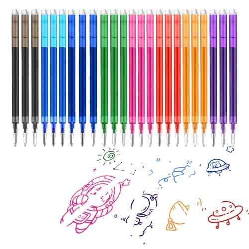 0.7 mm Erasable Gel Ink Pen Refills Compatible with Frixion Friction, Smooth Writing Multicolor Retractable Fine Point Pen Refill for School Office Home Art (8 Colors, 24)