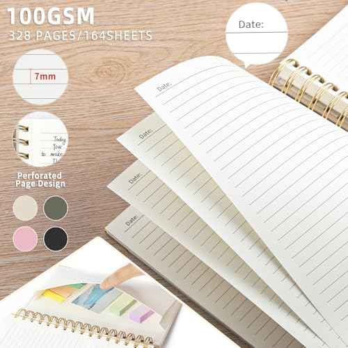 Spiral Notebook Journal, 328 Pages Linen Hardcover College Ruled Notebook, Lined Thick Journals for Women Men, A5 Thick Spiral Journal for Writing, 100GSM Paper, Cute Notebooks for Work School