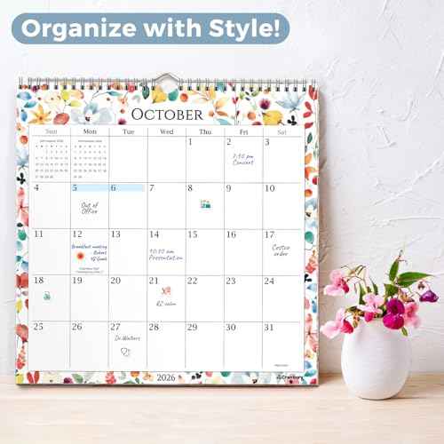 CRANBURY Large 12x12 Wall Calendar 2026 (Seasons), Square Hanging Calendar, 14 Months, Use Nov 2025 to Dec 2026, Big Grid, Colorful Seasonal Monthly Designs