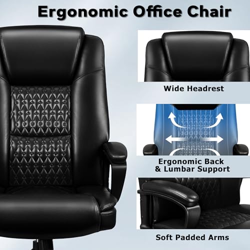 VENDORZ Black Executive Office Chair - High Back Ergonomic Desk Chair with Lumbar Support, Adjustable Big & Tall Computer Chair, 360° Swivel