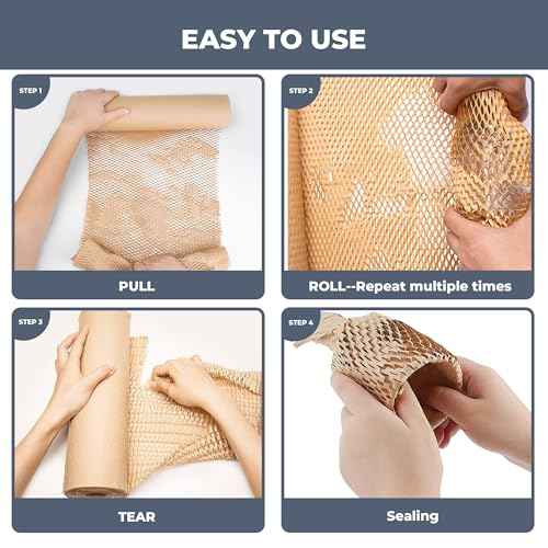 Honeycomb Packing Paper Wrap 15''360', Substitute Alternative for Bubble Cushioning Wrap for Moving Shipping Packaging, Recyclable Moving Supplies with 36 Fragile Sticker Labels