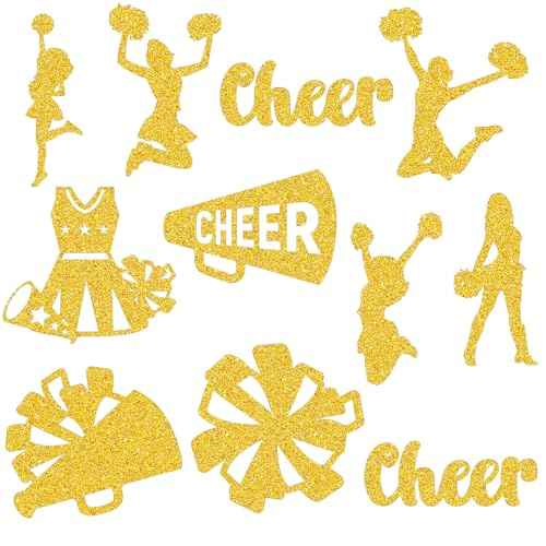 Fuutreo 100 Pcs Cheerleader Cut Outs, Cheerleading Table Topper Double Sided Birthday Party Decorations Cheerleading Paper Cutouts Toppers for Cheerleader Birthday Party Favors Supplies(Gold)