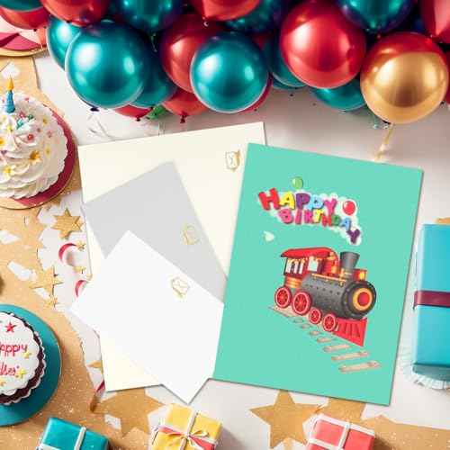 Musical Train Birthday Cards, 3D Lights and Music Happy Birthday Card, Pop Up Birthday Card, Funny Train Birthday Gift, for Son Daughter Boys Girls Nephews Nieces Kids Friends.