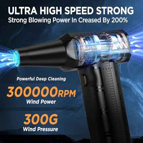 Compressed Air Duster,300000RPM Super Power Cordless Electric Air Duster,10000mAH Rechargeable Brushless Motor Blower,3-Gear Adjustable Turbo Fan Duster Blower for Computer,Car,Outdoor and House