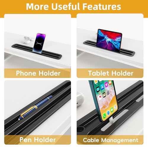 Dual Monitor Stand Riser with 2 Drawers - 39Inch Large Storage Computer Monitor Stands for 2 Monitors, Wooden Desktop Organizer Perfect for Home Office Desk, Computer, Laptop, TV, White