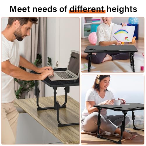 Laptop Desk for Bed Height Adjustable, Lap Bed Table with USB/Storage Drawer/Cup Holder/Tablet Stand/Book Shelf, Foldable Breakfast Tray Portable for Reading Writing, Sofa & Floor, Black