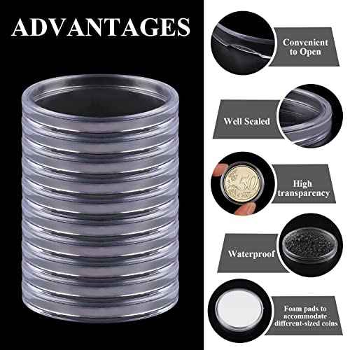 Utron 60P Clear Plastic Coin Capsules, Dollar Coin Holder, 40mm Silver Coin Storage for Collectors, Morgan Silver Dollar Coin Holders with Adjustable Gasket (17/20/25/27/30/33/38/40mm)