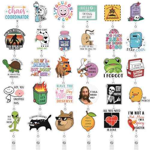 Yinkin 30PCS Funny Badge Reel Nurse Badge Reel Holder Bulk Retractable ID Clips for Doctor Nurses Student Medical Assistant Week Gifts Christmas Favors Office Lanyard Supplies Accessories