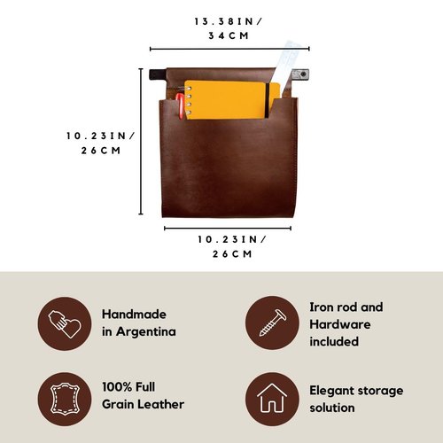 GauchoLife, Large Leather Wall Pocket Organizer, Hanging Leather Organizer, Hanging Storage (Brown)