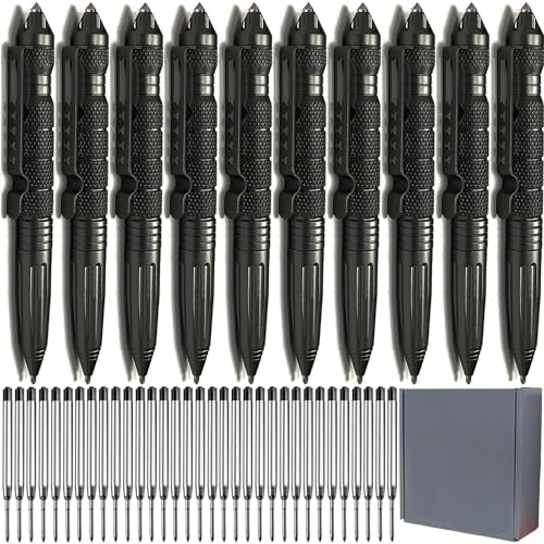 Origin-Joy 10 Pack Tungsten Steel Military Tactical Pen Set, Multifunctional EDC Self Defense Pen With 40 Ballpoint Refills (Individually Wrapped Per Pen)