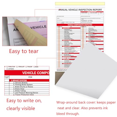 20-Pack Annual Vehicle Inspection Report Forms with Red FMCSA Aluminum Labels — 3-Ply Carbonless, 8.27 x 11 in, Tear Line, DOT Compliant