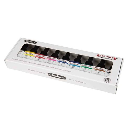 Schmincke - AERO COLOR Professional BASIC colors, 9 x 28 ml, 81 108 097, fine liquid and highly lightfast acrylic colors, airbrush, acrylic painting, mixed media techniques, acrylic ink.