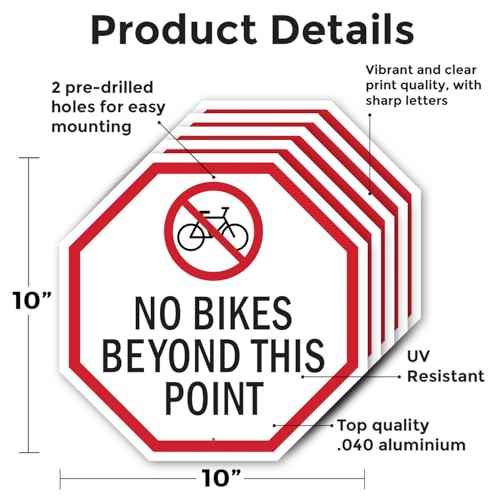 No Bikes Beyond This Point (5 Pack) 10 inch X 10 inch Octagon Rust Free Aluminum Metal Signs Weather Resistant, UV Protected for Workplace, Private Property, and Construction Site, Made in the USA