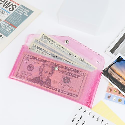 Pink Cash Envelope Wallet Budgeting System PVC Reusable Organizer with 6-Tab Dividers