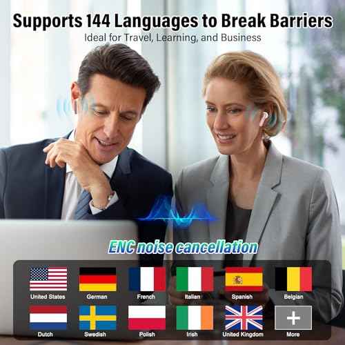 AI Translation Earbuds Real Time, 144 Language Translator Earbuds 3-in-1 Translation Headphones for iPhone and Android with 6 Translation Modes, Translating Device for Travel/Business/Learning, Rose
