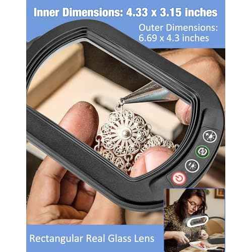 10X Magnifying Glass with Light and Stand LED Magnifier with Light Hands Free Lighted Magnifying Desk Lamp Dimmable for Close Work Craft Read Cross Stitch Sewing Repair Hobby Rectangular