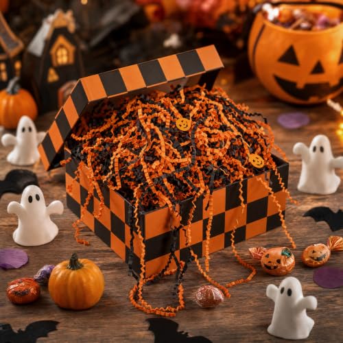 VAKAFFIA 10oz Halloween Crinkle Paper Filler with Pumpkin, Orange