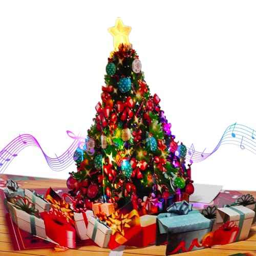 Ribbli Christmas Cards Light and Musical Christmas Tree Pop Up Card, with Envelope