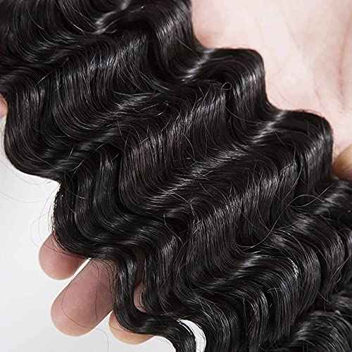 20 22 24 Inch Deep Wave Bundles Human Hair Bundles #1B Nature Black Deep Wave Bundle Unprocessed Brazilian Virgin Weave Hair 3 Bundle 50 Gram Per Bundle for Woman