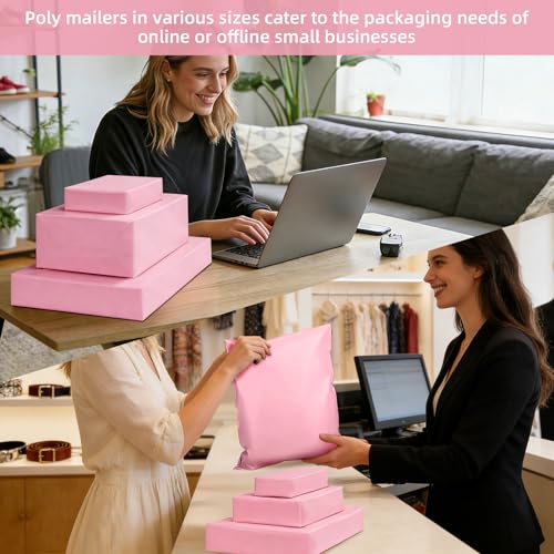 Pink Poly Mailers Set 3 Sizes (10x13, 12x15.5, 14.5x19) 60 Pack by Famagic