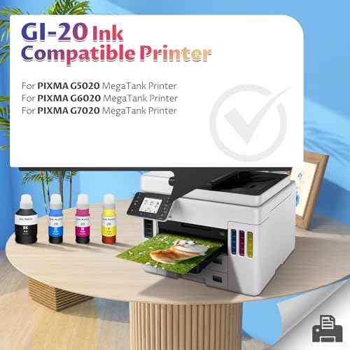 G6020 G7020 GI-20 Ink Refill Bottles Kit Compatible with Canon PIXMA G6020 G7020 G5020 MegaTank Printer for Canon 20 GI-20 GI20 GI 20 Ink Bottle Refill Dye Printer Ink Black Cyan Magenta Yellow 4 Pack