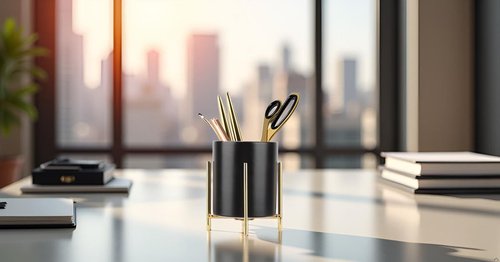 SIEBOLD Sturdy Pen Holder Simple and elegant for Desk Matte Pencil Holder Ceramic Cute Desktop Organizer Brush Holder Cup (Black and Gold Plated)