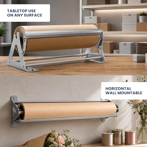 DIY CREW 36 Inch Silver Paper Roll Dispenser & Cutter for Kraft & Butcher Paper
