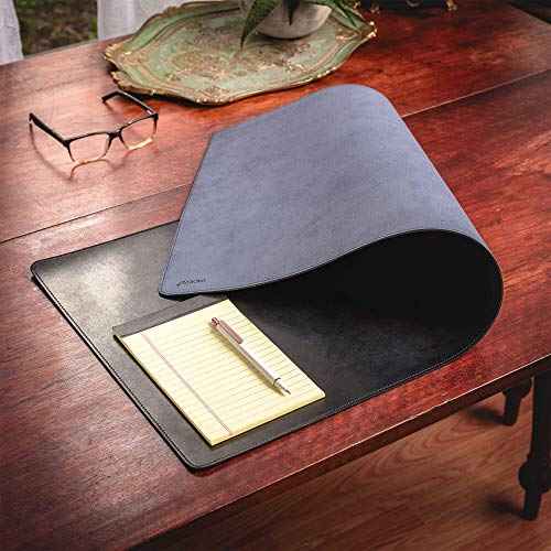 DACASSO Bonded Leather No Core Rollable Desk Mat/Pad - Luxury Leather Desk Blotter for Writing - Executive Desk Surface Protector - (Black, 32¡± x 15¡±)