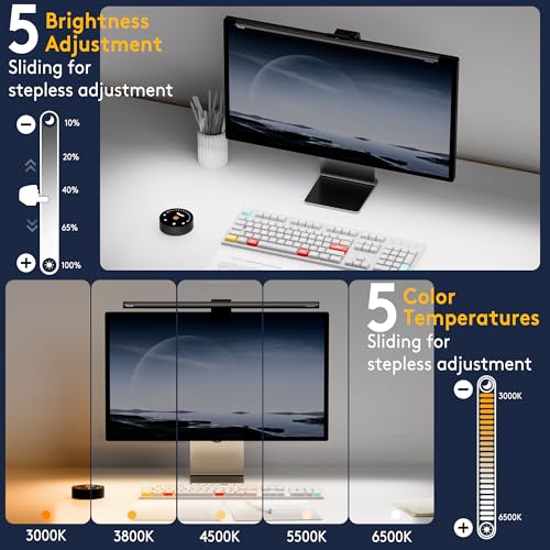 Quntis 20.5'' Computer Monitor Light - Radar Motion Sensor, Eye-Care Professional Desk Lamp Bar, Stepless Dimming Remote Control, Auto-Dimming & Timer, Space Saving Fit for Curved & All Screens