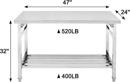Garvee 48x24 Inch NSF Stainless Steel Folding Table - Heavy-Duty Prep Table for Kitchen & Restaurant, 500 lbs Capacity