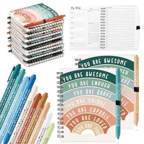 Thenshop 60 Pcs Bulk Mental Health Awareness Gifts Self Care Items Bulk Positive Affirmation Journals Inspirational Spiral Notebooks & Pens for Boss Employee Staff Coworker Student Teacher (Rainbow)