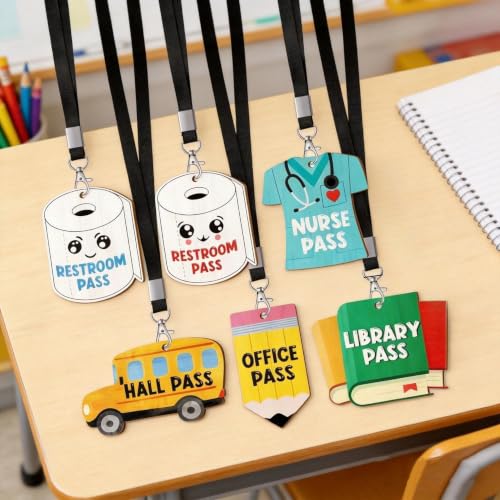 Wooden Classroom Hall Pass Lanyard 3.9x2.6 Inch for School Management