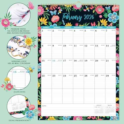 2026 Wall Calendar - Jan 2026 - Dec 2026, 12 Months Hanging Monthly Calendar 2026 Vertical, 17" x 12", Twin-Wire Binding, Julian Date, Large Block, Notes, Thick Paper, Perfect for Organizing